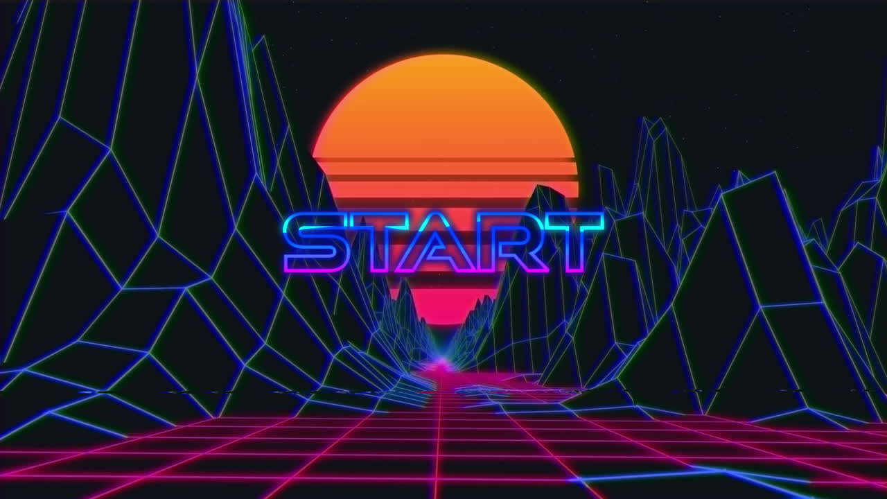 animación pantalla de videojuegos antiguos con la palabra comienzo escrito