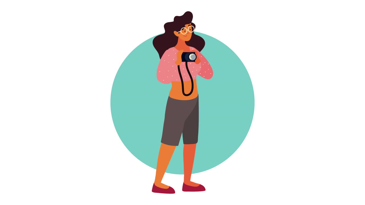 mujer de pie fotógrafo animación de personajes