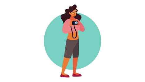 mujer de pie fotógrafo animación de personajes