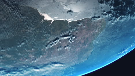 brazil from space with amazon rainforest visible and earth slowly rotating with view from orbit dynamic clouds atlantic sea and atmosphere