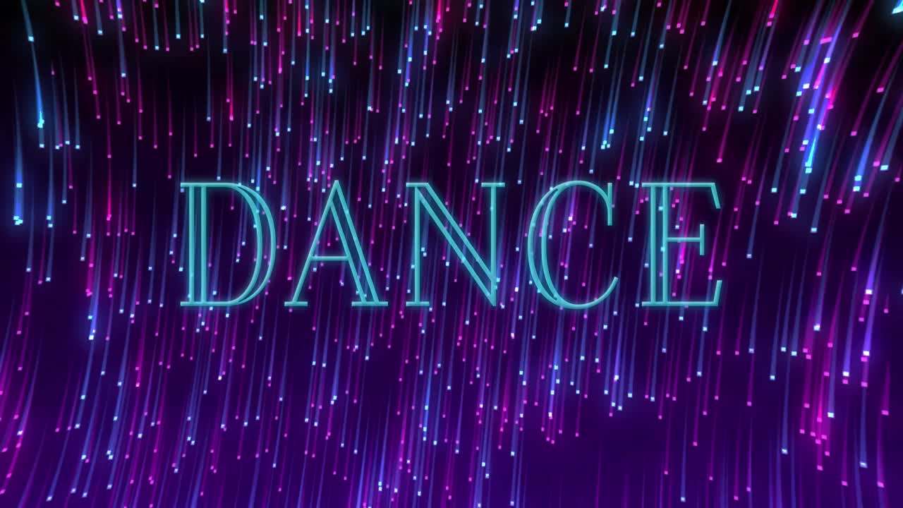 Animation af dansetekst over glødende lysspor