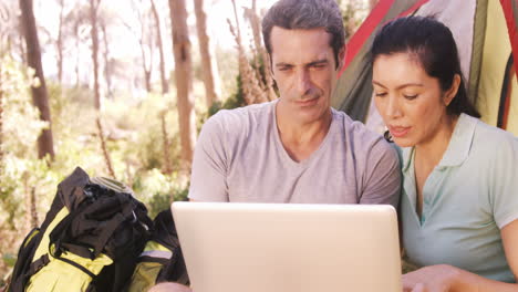 la pareja está mirando la computadora.