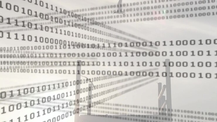 Binary digits appearing then sliding over bridge, creating parallax and mapping transport data