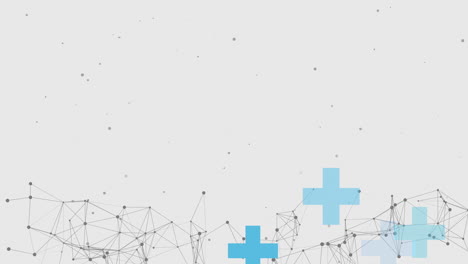 abstract polygonal pattern with plexus lines and blue medical crosses. looped animated healthcare background. copy space.