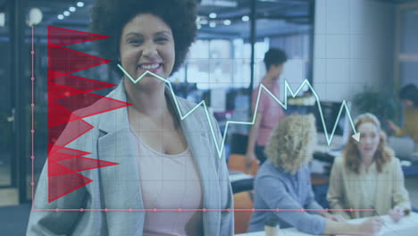 animation of financial data processing over diverse business people in office