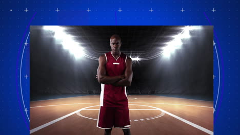 animation of scope scanning over african american male basketball player