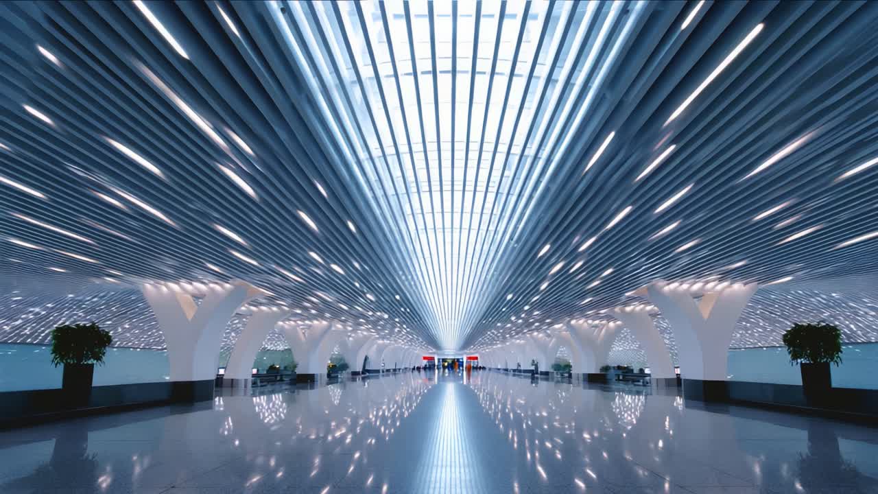 A Stunning Showcase of Modern Architecture in an Airport Terminal Featuring an Expansive and Pristine Interior with Marvelous Light Fixtures and Contemporary Design Elements Enhancing the Traveler Experience