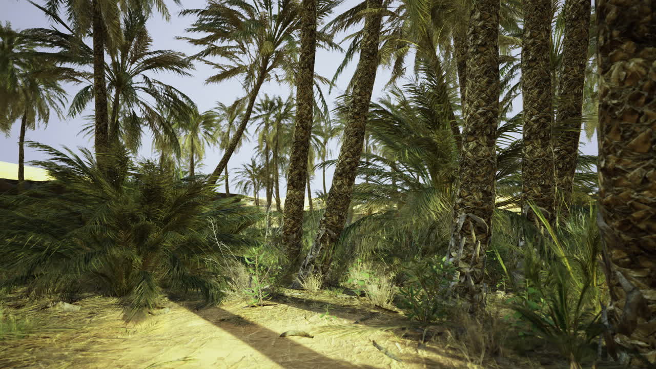 Exploring a lush oasis where palm trees sway under the warm suns embrace