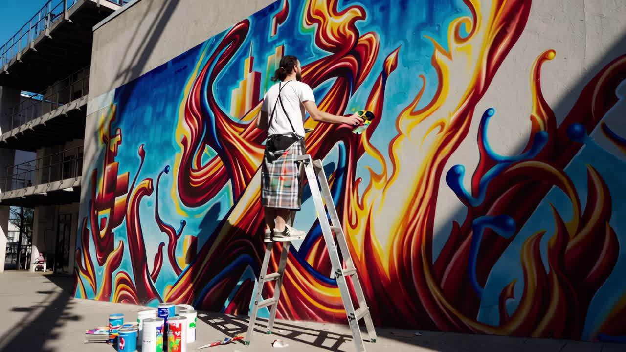 Street Artist Painting a Mural