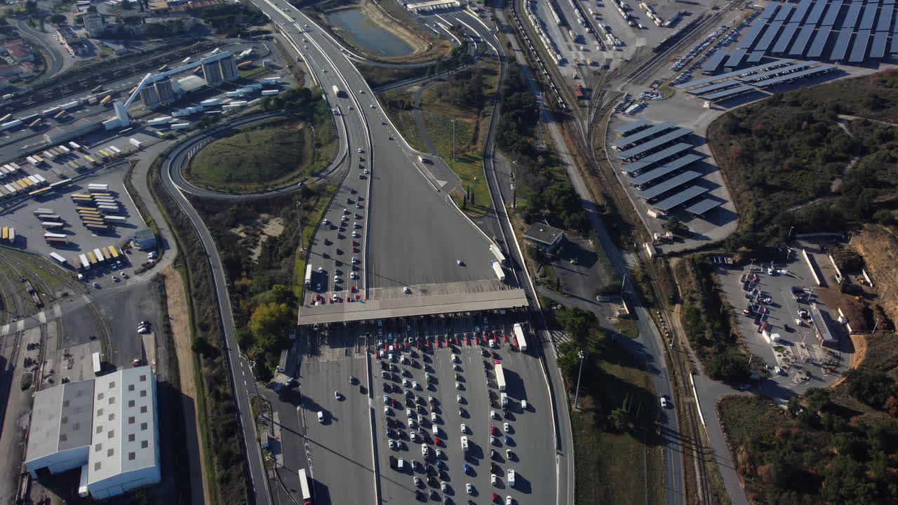 Highway Toll Booth with Congested Traffic