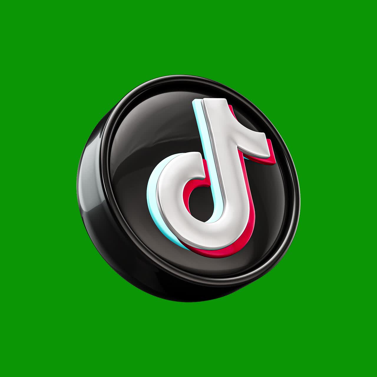 Logo 3D di TikTok che ruota e appare su uno sfondo verde in chroma key
