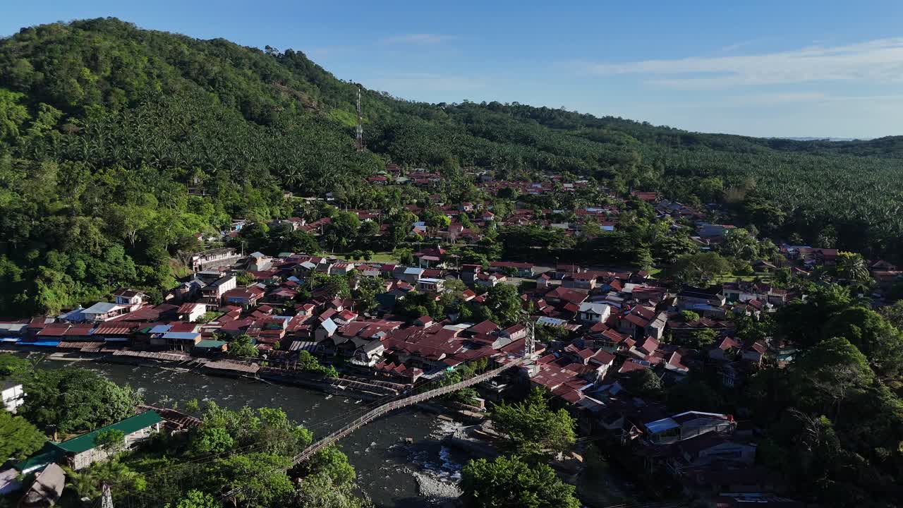 Aerial drone view of small indonesian village city town north sumatra bukit lawang