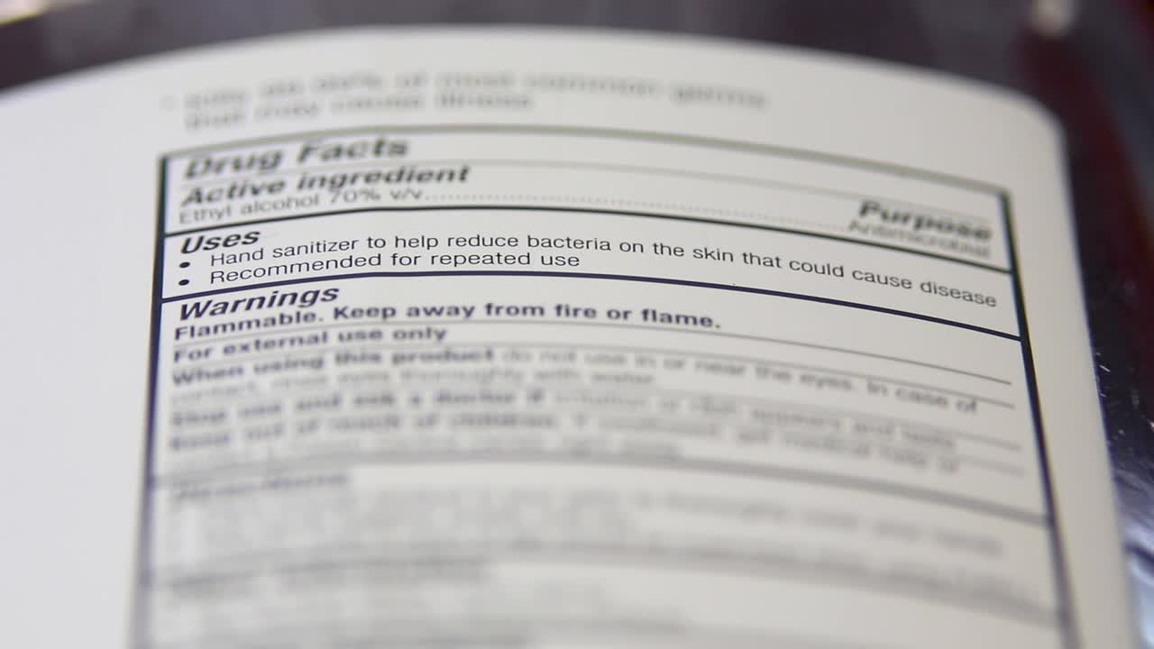 A hand sanitizer label claims to kill 99% of germs