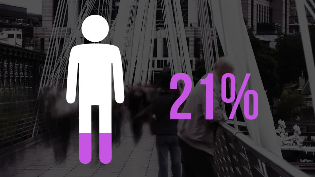 배경에 있는 사람들과 함께 사람 모양과 퍼센트 채우기 색상