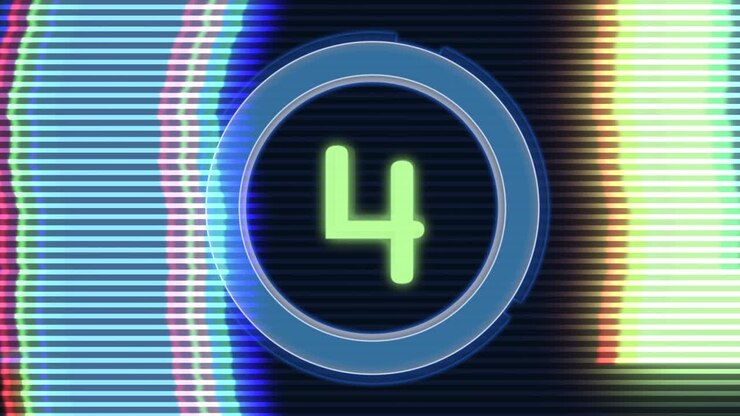 Digital blue film countdown with glitch effect in futuristic style