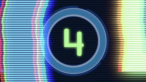 Digital blue film countdown with glitch effect in futuristic style