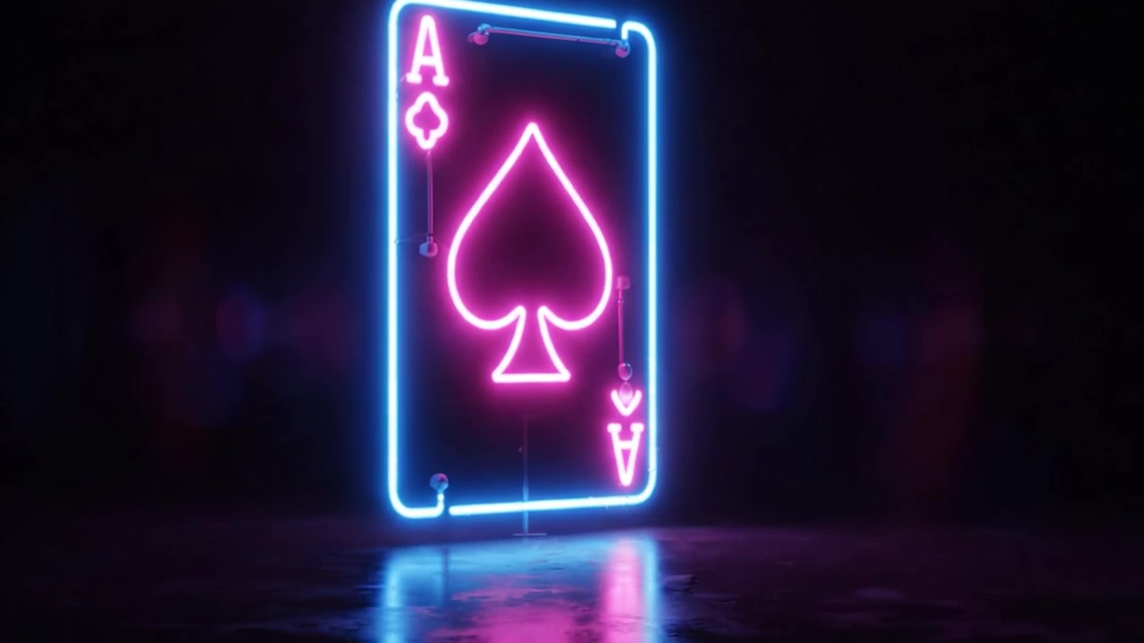 Illuminated Neon Ace of Spades Playing Card in a Dark Setting with Glowing Effects Showcasing Vibrant Colors and Artistic Design Elements