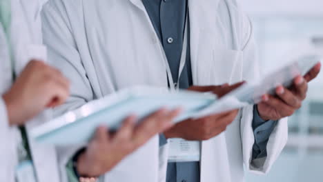 scientist hands, collaboration and tablet