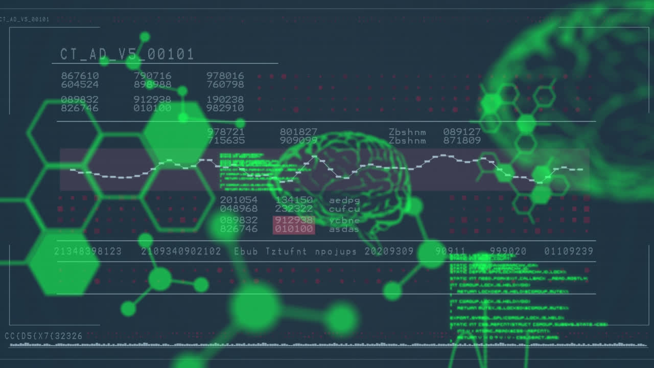 animación del procesamiento de datos científicos, escaneo de alcance sobre el cerebro humano