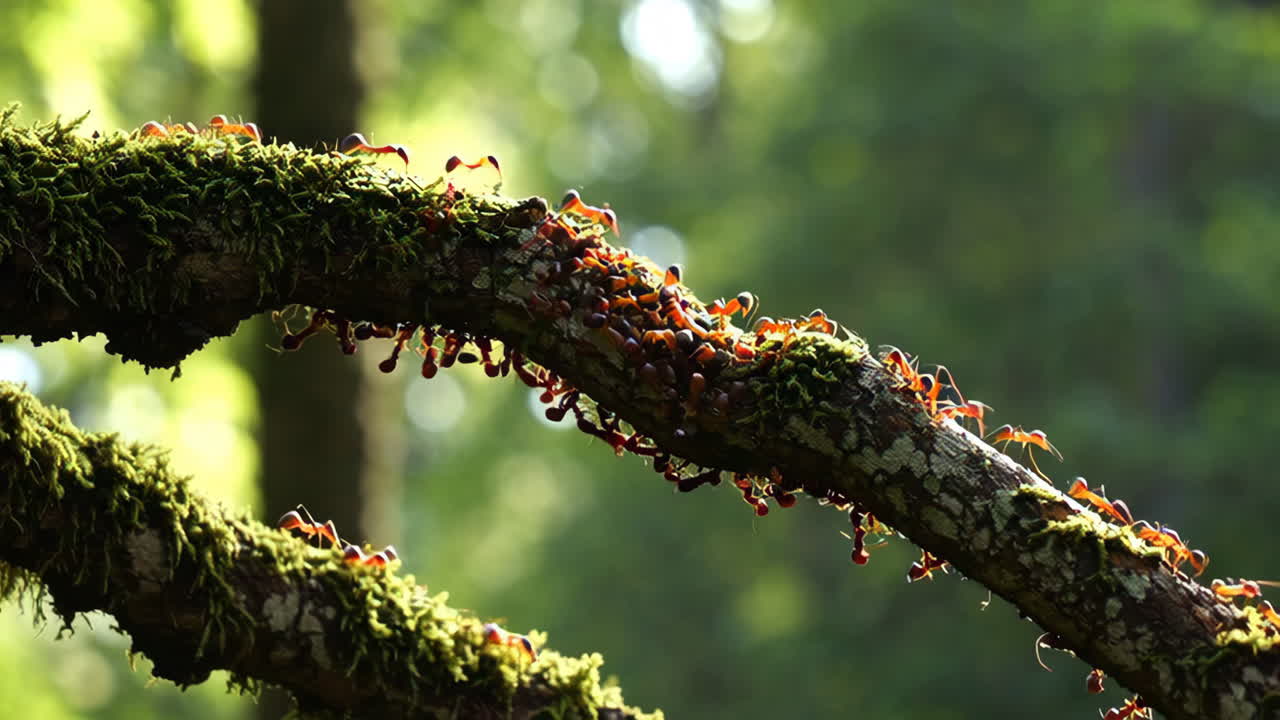 Ants on a Tree Branch in a Forest