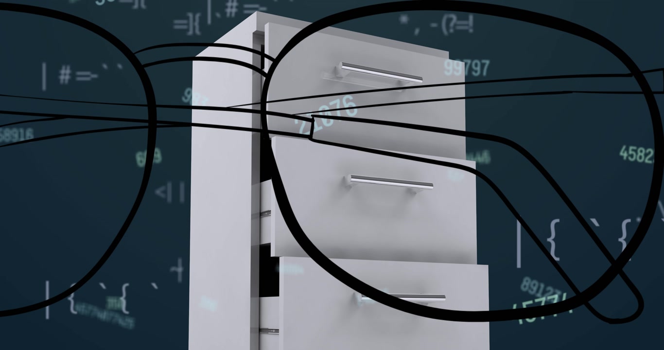 Animation of data processing over locker and glasses