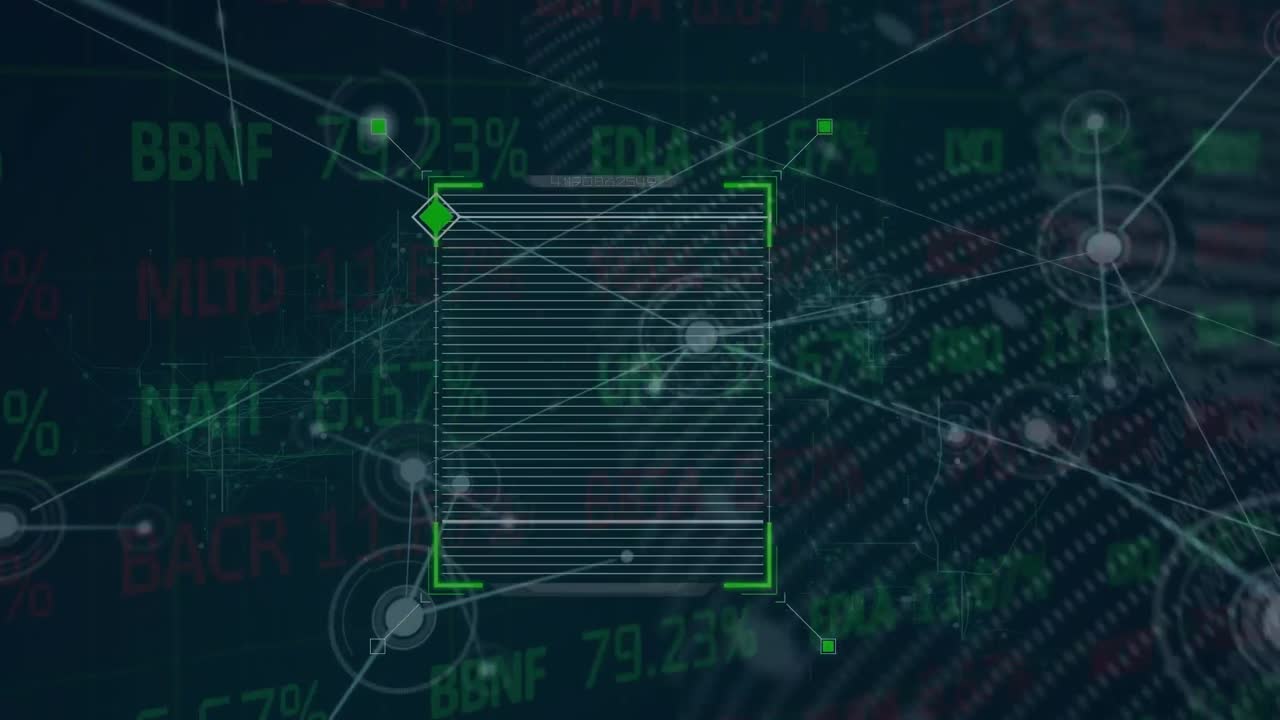 Animation of network of connections and data processing on black background