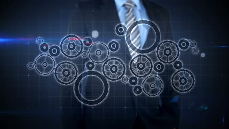 Businessman pressing touch screen