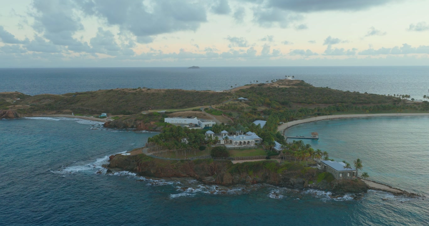 Main Residence And Guest Villas At Epstein Island In The U.S. Virgin Islands. Aerial Drone Shot