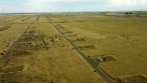 us, oregon, umatilla, 2025-08-03 - drone view of abandoned storage bunkers at the former umatilla chemical depot