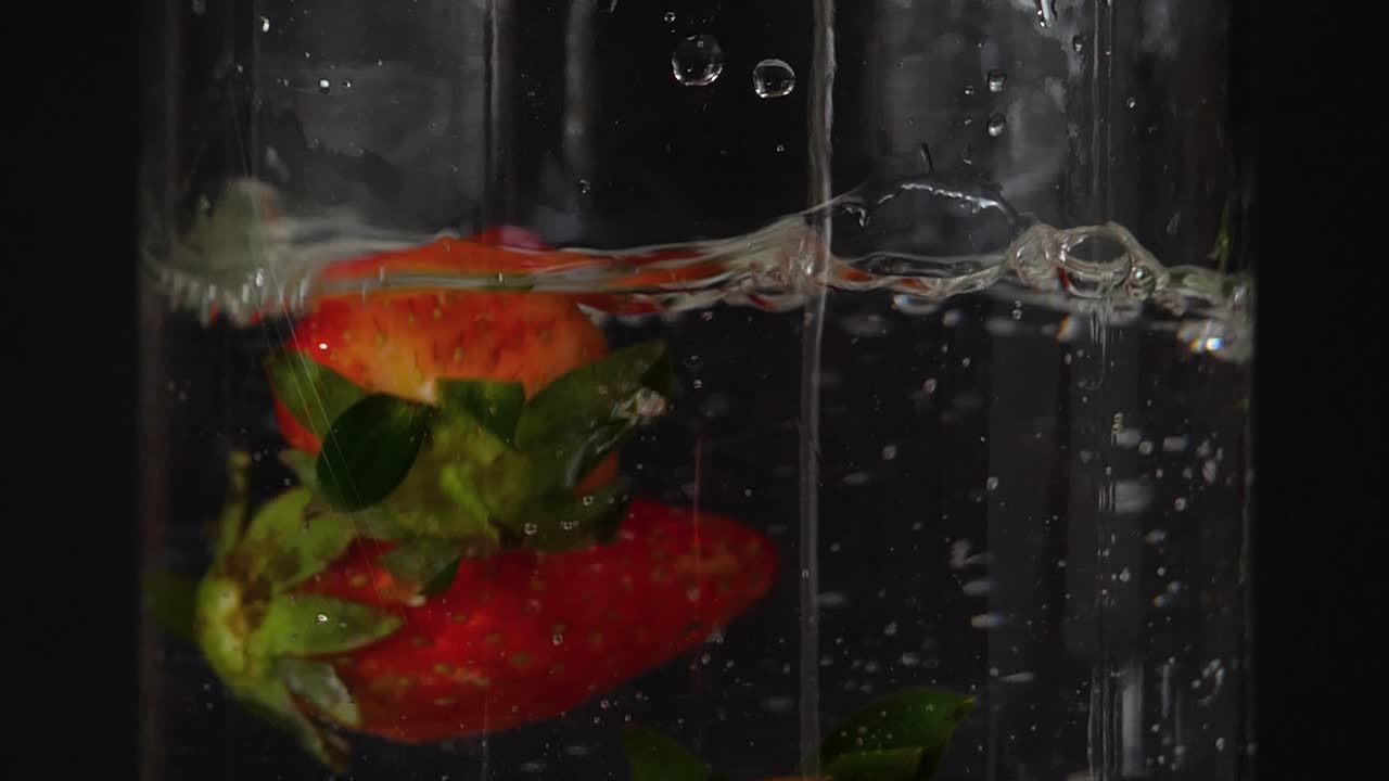 Strawberry fruit commercial underwater cleaning washing fresh display