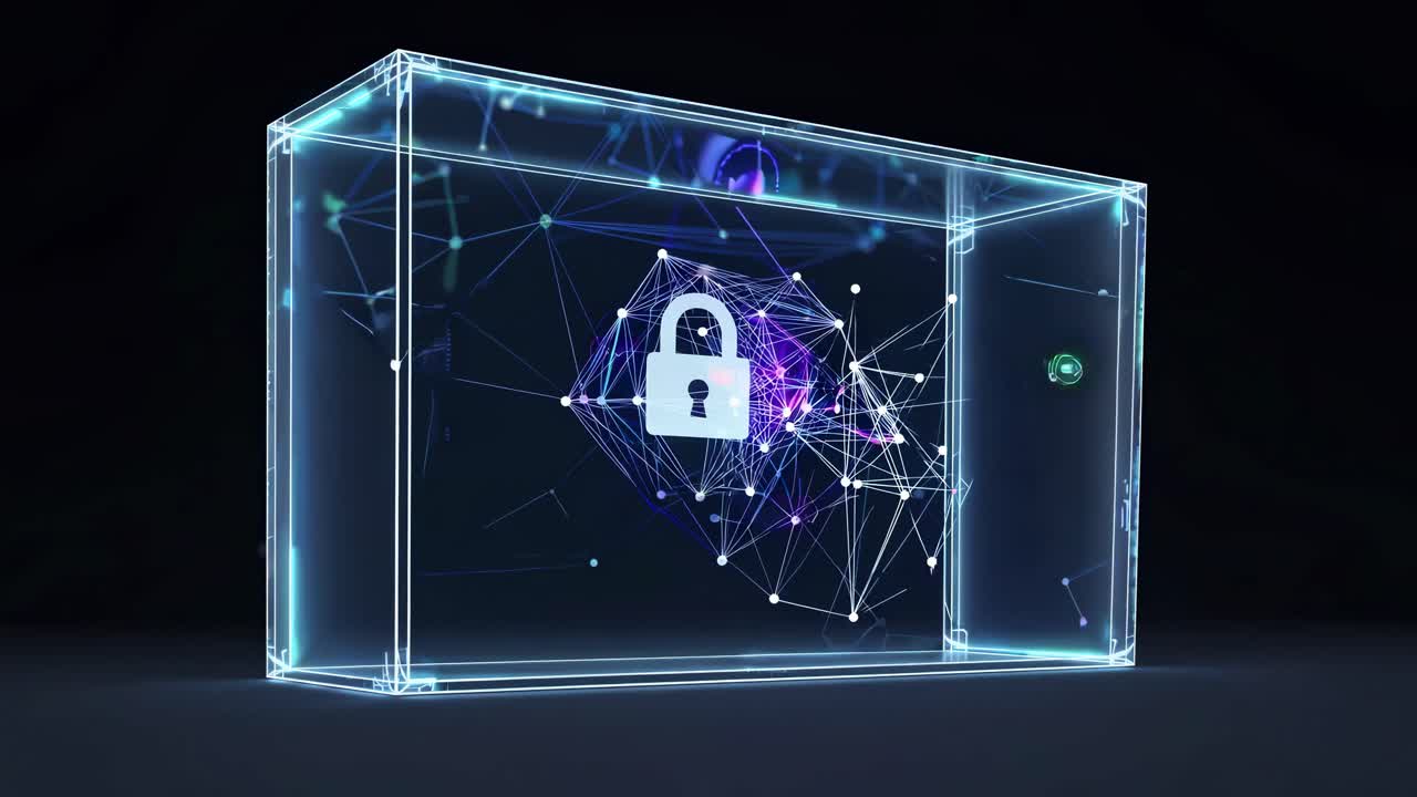Futuristic digital security concept video with a 3D holographic display