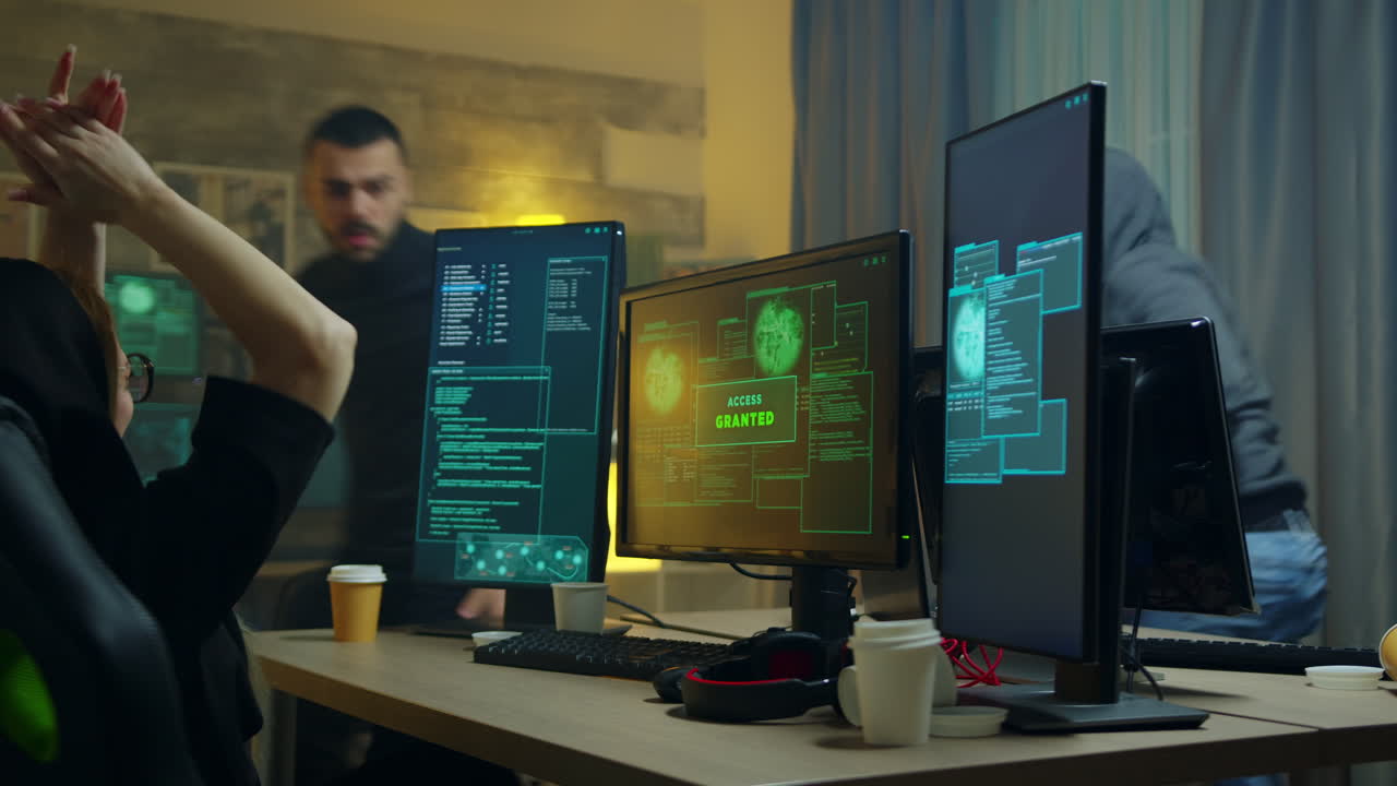 Excited hacker team after access granted on a cyber attack