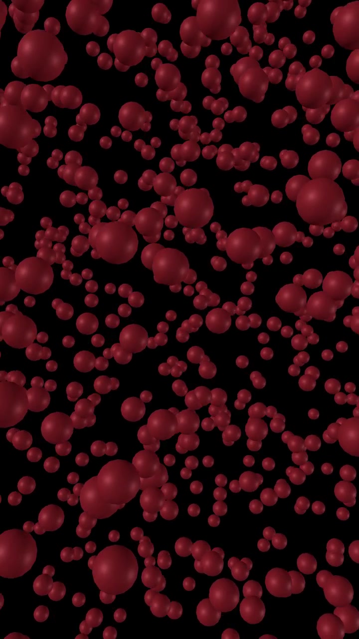 Red molecules collide and move through black space in a dynamic kinetic physics simulation