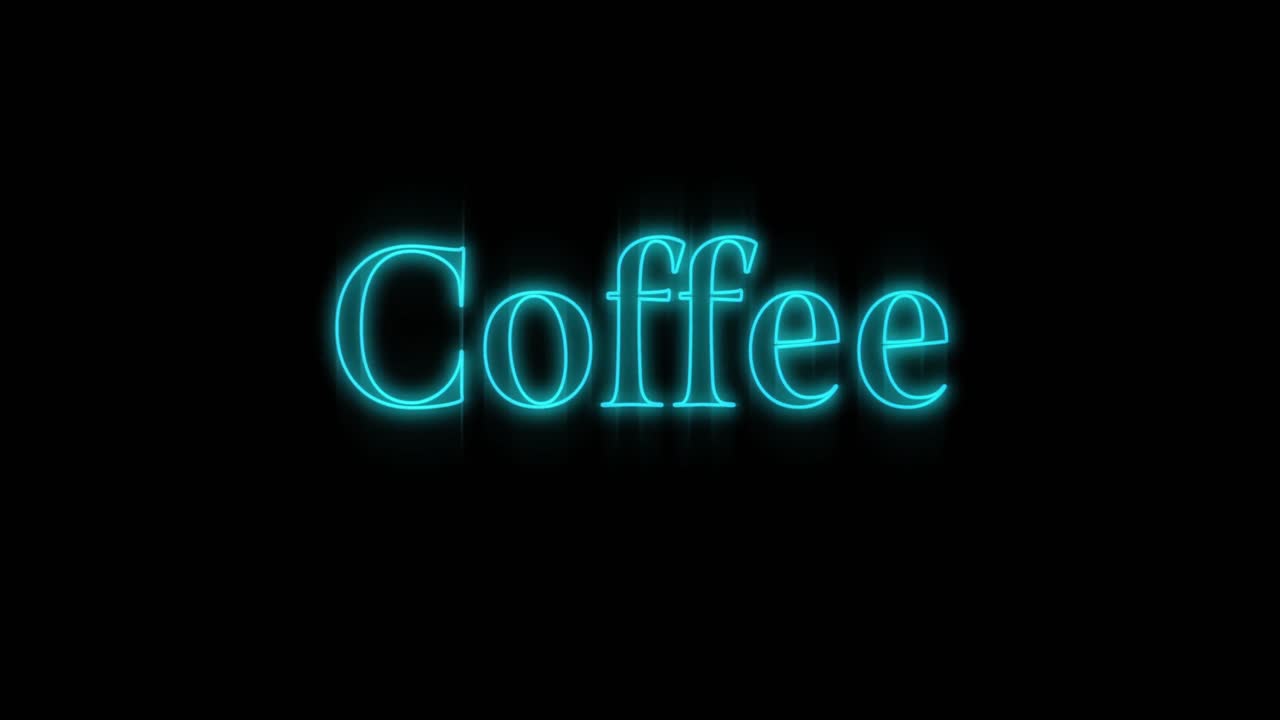 Painel neon azul 'Café' emergindo 4k