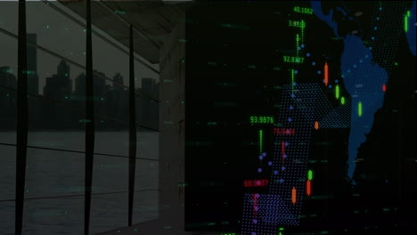 animation of data processing over cityscape