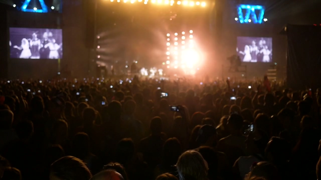 Grande folla che esulta e riprende a un concerto di musica dal vivo