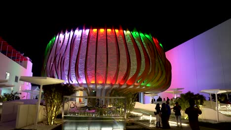 10.21.2021 - dubai, uae - oman pavilion at night in expo 2020 mobility district a global event on sustainability and future innovation