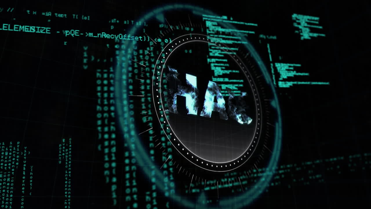 Animation of data processing and uah text over black background