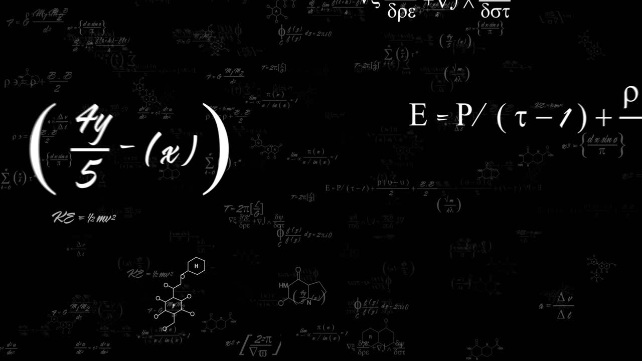 animación del procesamiento de ecuaciones matemáticas sobre un fondo negro