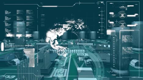 Animación-Del-Globo-Terráqueo-Y-Procesamiento-De-Datos-Sobre-Una-Placa-De-Circuito-De-Computadora.