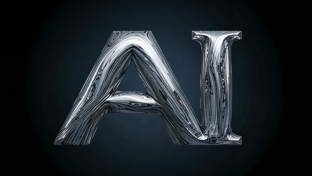 Rotating letter A and letter I, environment map moving to showcase chrome swirls in dark studio