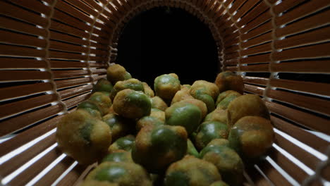 a vibrant collection of assorted citrus fruits arranged in a basket, showcasing their natural textures and colors