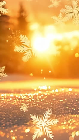 a snowy landscape with a bright sun in the background. the sun is shining through the trees, creating a warm and inviting atmosphere. the snow is sparkling and glistening