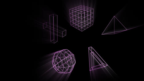 animation of glowing 3d shapes moving on black background