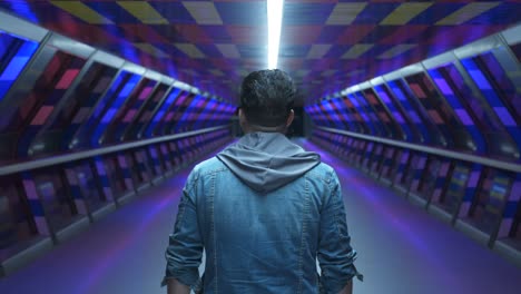 following shot of man walking through beautiful tunnel in london, united kingdom