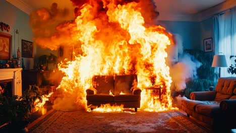 a living room filled with furniture and a fire