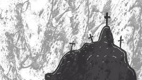 animación del cementerio de halloween sobre un fondo gris en movimiento