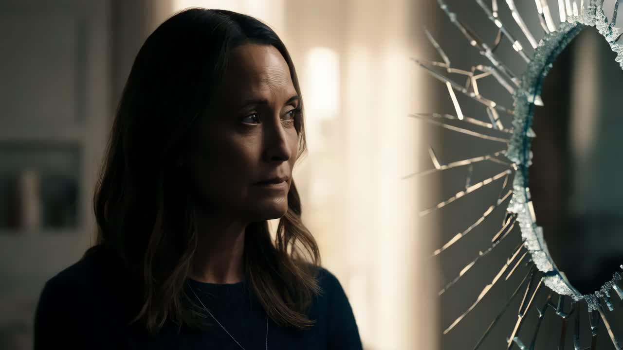 부러진 거울을 보는 여자