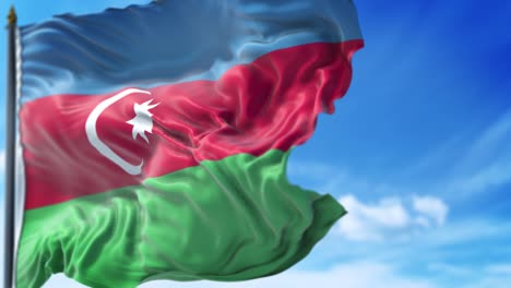 azerbaijan flag is waving slowly against blue sky