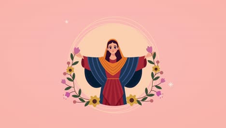 la virgen maría con el vestido rojo